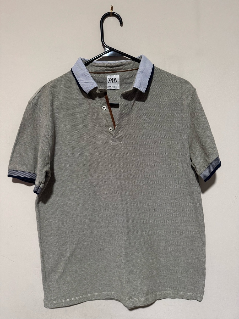 Zara Grey Polo with Light Blue Contrast Collar